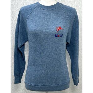 VTG Adult XS/S Mobil Gas Fleece International Blue L/S Pullover SWEATSHIRT EUC